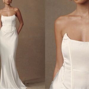 Meshki White Strapless Sheath Maxi Dress
